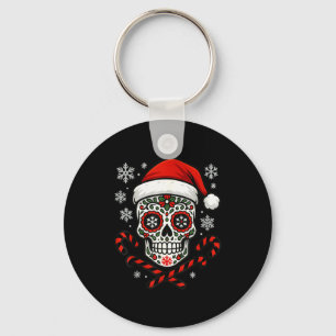 Christmas Sugar Calavera Skull Santa Hat Candy Can Keychain