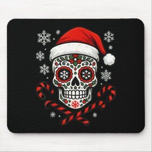 Christmas Sugar Calavera Skull Santa Hat Candy Can Mouse Pad