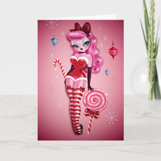 Christmas Sugar Doll Pin Up Holiday Card (Front)
