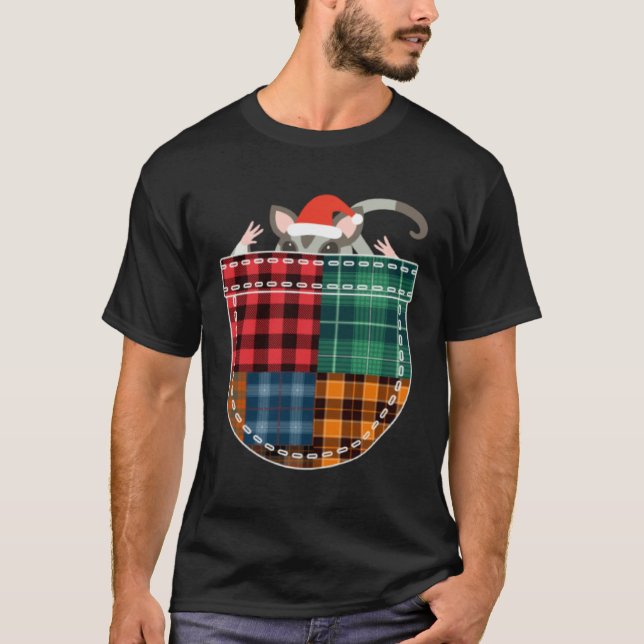 Christmas Sugar Glider with Santa Hat in Plaid Poc T-Shirt (Front)