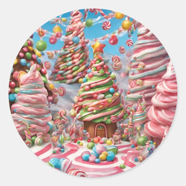 Christmas Sugar Plum Candy Canes AI Image Classic Round Sticker (Front)