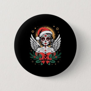 Christmas Sugar Skull Art Woman Santa Hat Festive 2 Inch Round Button
