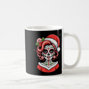 Christmas Sugar Skull Art Woman Santa Hat Festive Coffee Mug