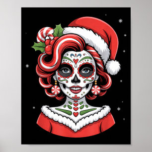 Christmas Sugar Skull Art Woman Santa Hat Festive  Poster