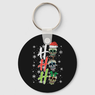 Christmas Sugar Skull Ho Ho Ho Xmas Mexican Men Wo Keychain