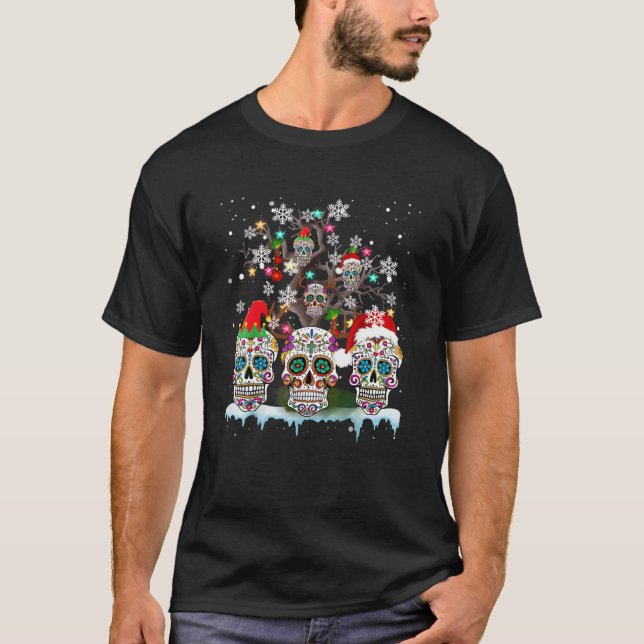 Christmas Sugar Skull On Tree Funny Santa Sugar Sk T-Shirt (Front)