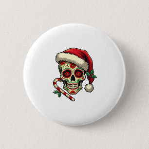 Christmas Sugar Skull Santa Hat Day Of The Dead Xm 2 Inch Round Button