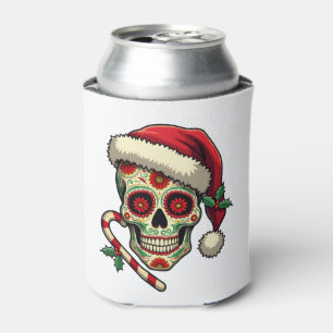 Christmas Sugar Skull Santa Hat Day Of The Dead Xm Can Cooler