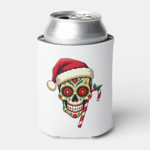 Christmas Sugar Skull Santa Hat Day Of The Dead Xm Can Cooler