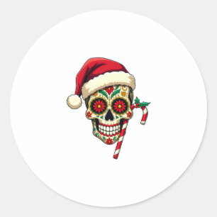 Christmas Sugar Skull Santa Hat Day Of The Dead Xm Classic Round Sticker