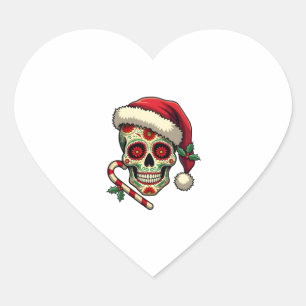 Christmas Sugar Skull Santa Hat Day Of The Dead Xm Heart Sticker