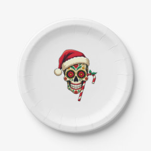 Christmas Sugar Skull Santa Hat Day Of The Dead Xm Paper Plate