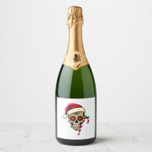 Christmas Sugar Skull Santa Hat Day Of The Dead Xm Sparkling Wine Label