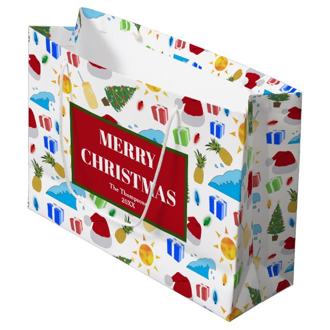 Christmas Summer Beach Holiday Large Gift Bag (Front Angled)