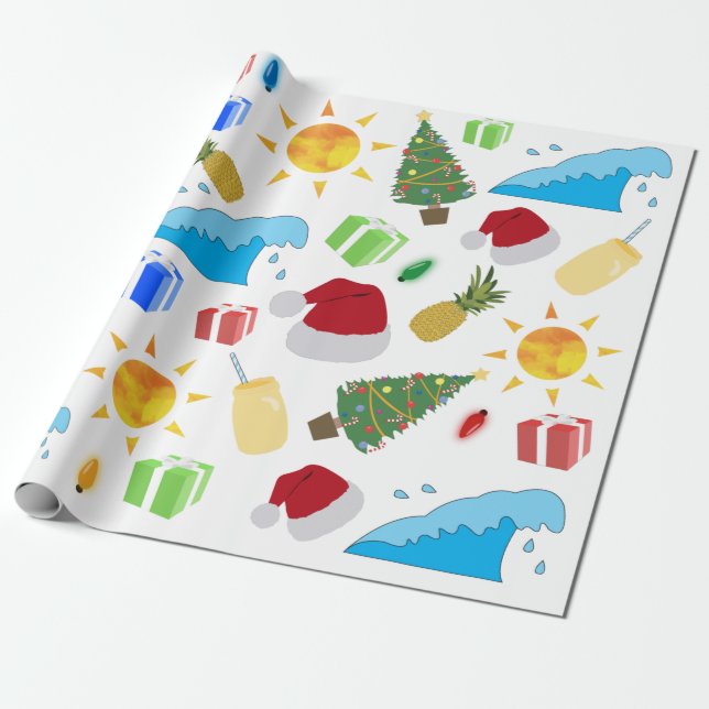Christmas Summer Beach Holiday Wrapping Paper (Unrolled)