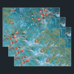 Christmas Summer Ocean Beach Wrapping Paper Sheet<br><div class="desc">Crashing deep blue ocean waves in the background with conifers and Christmas berries. A beautiful Xmas themed coastal design ideal for Christmas in Summer or coastal Christmas celebrations.</div>