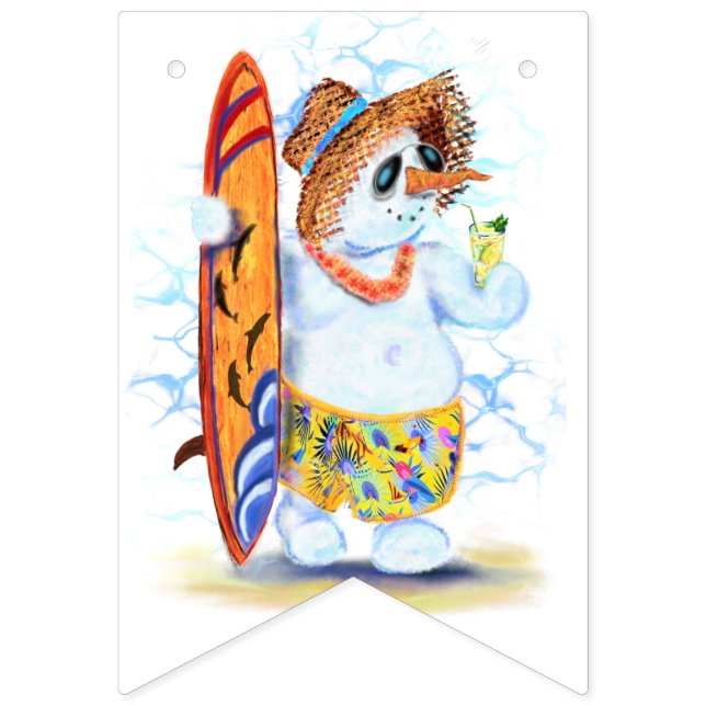 Christmas Summer Snowman Surfer Drinks Fresh Bunting Flags (First Flag)