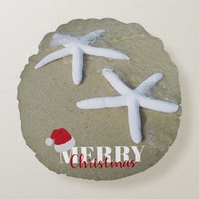 Christmas Summer Starfish Beach Round Pillow (Front)