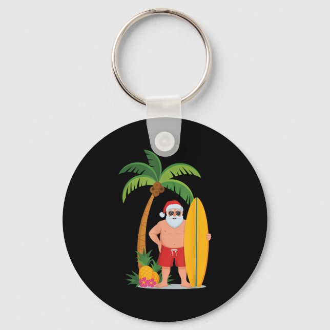 Christmas Surf Santa Beach Ne Vacation Surfing  Keychain (Front)