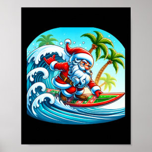 Christmas Surfing Santa Beach Surfboard Palms For Poster