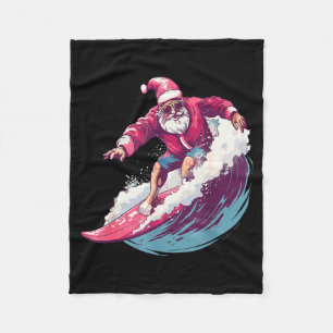 Christmas Surfing Santa Surfboarder Surf Lover Xma Fleece Blanket