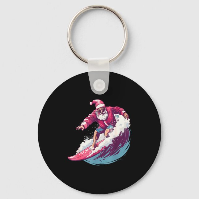 Christmas Surfing Santa Surfboarder Surf Lover Xma Keychain (Front)