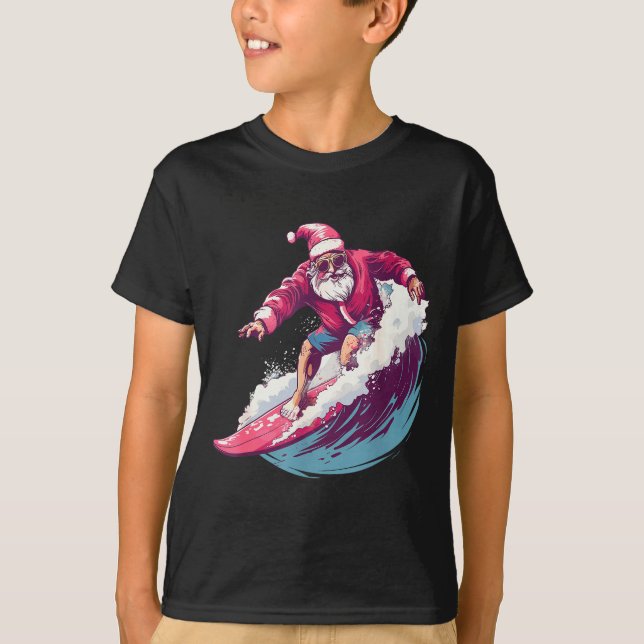 Christmas Surfing Santa Surfboarder Surf Lover Xma T-Shirt (Front)