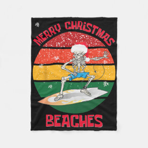 Christmas Surfing Skeleton Merry Christmas Beaches Fleece Blanket