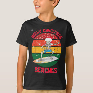 Christmas Surfing Skeleton Merry Christmas Beaches T-Shirt