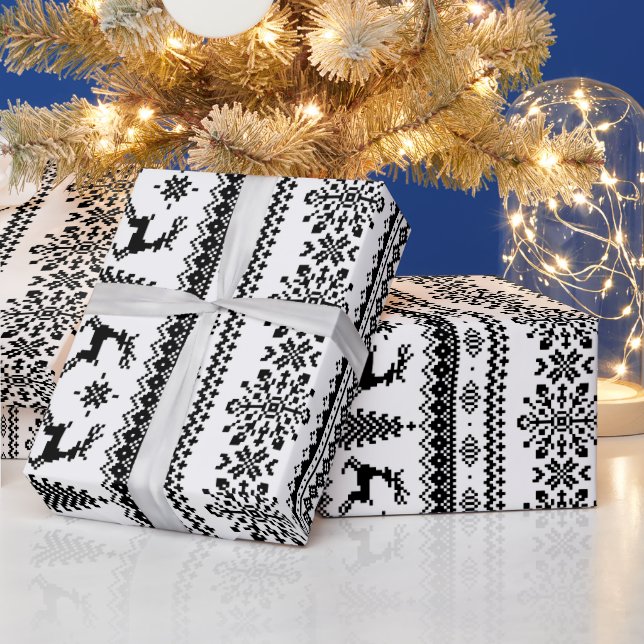 Christmas sweater black white fair isle pattern wrapping paper (Holidays)