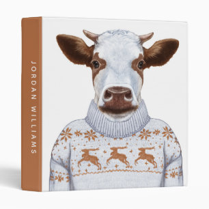 Christmas Sweater Cow Add Your Name Binder