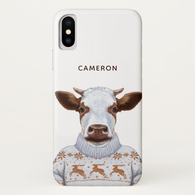 Christmas Sweater Cow | Add Your Name Case-Mate iPhone Case (Back)