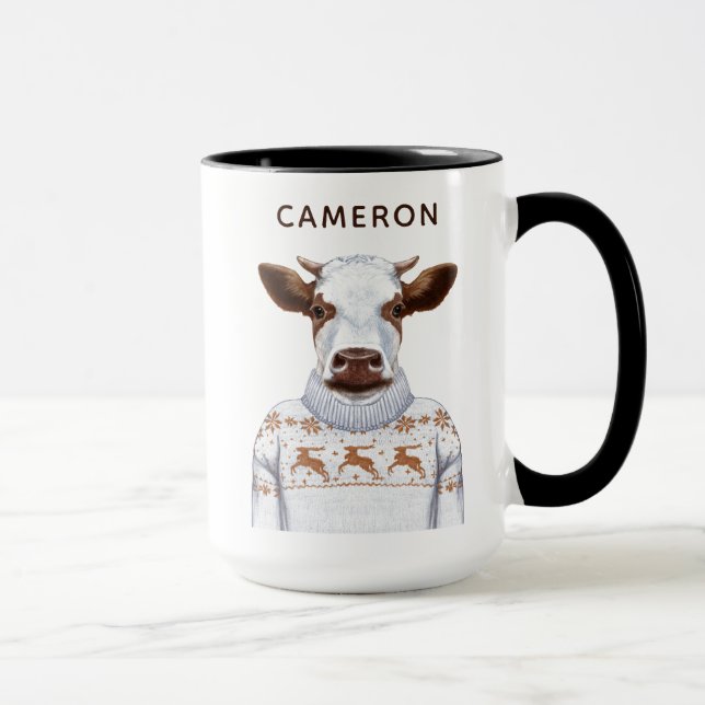 Christmas Sweater Cow | Add Your Name Mug (Right)
