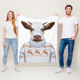 Christmas Sweater Cow Fleece Blanket