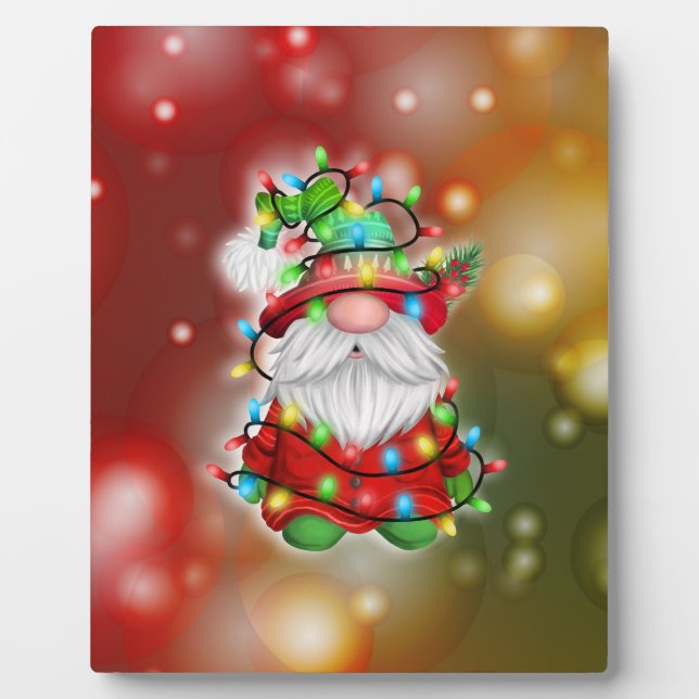 Christmas Sweater Gnome Holiday Lights Tangle Plaque (Front)