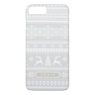 Christmas sweater grey fair isle pattern monogram Case-Mate iPhone case