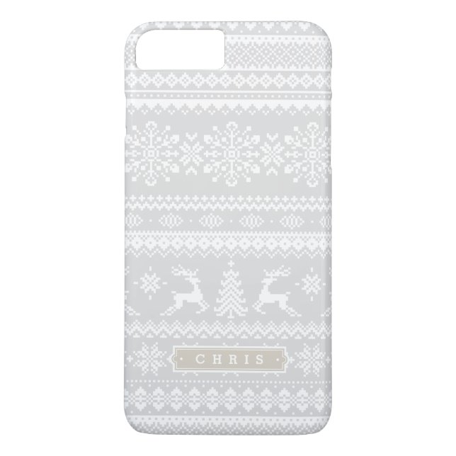 Christmas sweater grey fair isle pattern monogram Case-Mate iPhone case (Back)