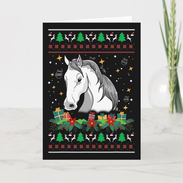 Christmas Sweater Horse Snowman Manger Ornaments  Card (Front)