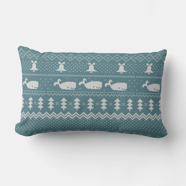 Christmas Sweater Knitted Pattern Whale Decor Lumbar Pillow (Front)