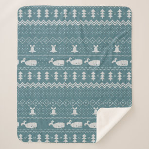 Christmas Sweater Knitted Pattern Whale Rustic Sherpa Blanket