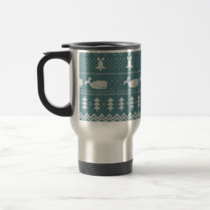 Christmas Sweater Knitted Pattern Whale Winter Travel Mug