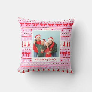 Christmas Sweater Pattern and 2 Photo Family Throw Pillow
