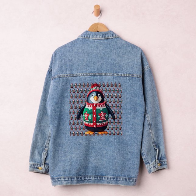 Christmas Sweater Penguin  Denim Jacket (Hangar)