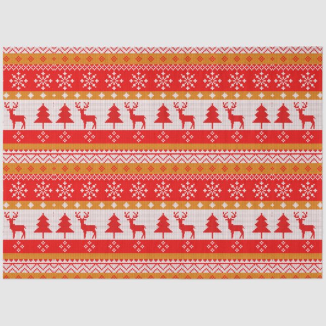 Christmas Sweater Pine Trees Snowflakes Christmas Tissue Paper (Front)