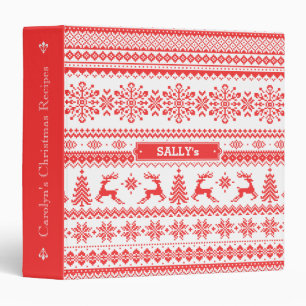 Christmas sweater red fair isle pattern monogram binder