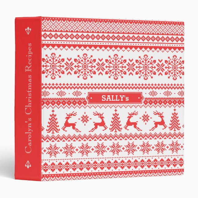Christmas sweater red fair isle pattern monogram binder (Front/Spine)