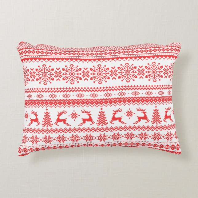 Christmas sweater red fair isle pattern monogram decorative pillow (Front)