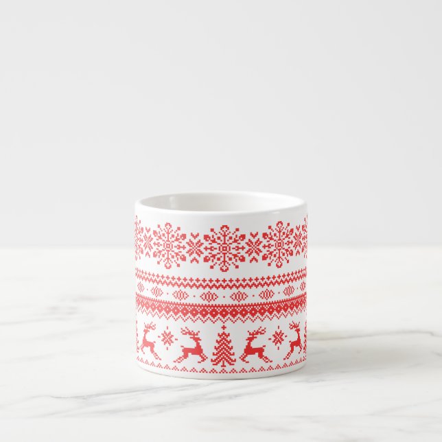 Christmas sweater red fair isle pattern monogram espresso cup (Front)