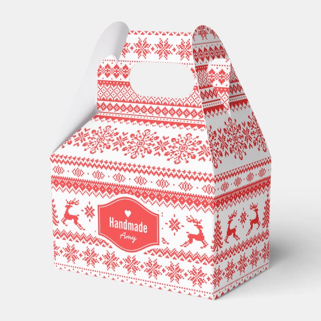 Christmas sweater red fair isle pattern monogram favor box (Front Side)