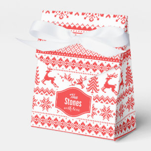Christmas sweater red fair isle pattern monogram favor box